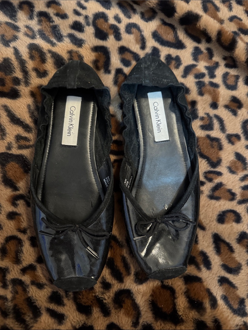 Calvin Klein Black Patent & Suede Ballet Flats with Bow
